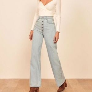 Reformation High Rise Olive Palawan Wide Leg Jean